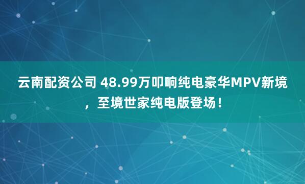 云南配资公司 48.99万叩响纯电豪华MPV新境，至境世家纯电版登场！